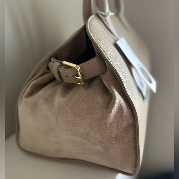 Viral Anna Paola Italian SUEDE & LEATHER Cappuccino Satchel NWT - Picture 5 of 11